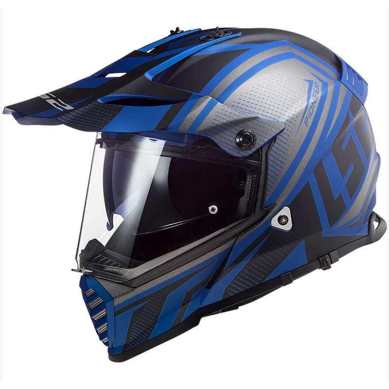 Enduro-Helm LS2 MX436 Pioneer EVO Master schwarz-silber-blau
