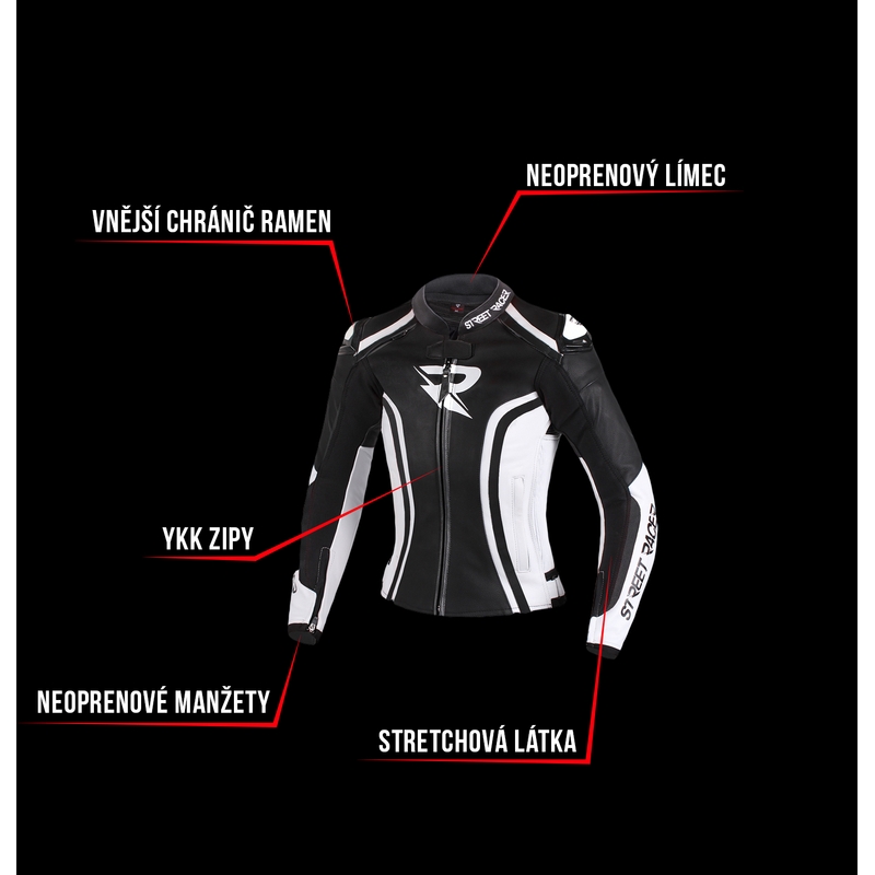 Damen Motorradjacke Street Racer Electra schwarz und weiß - II.