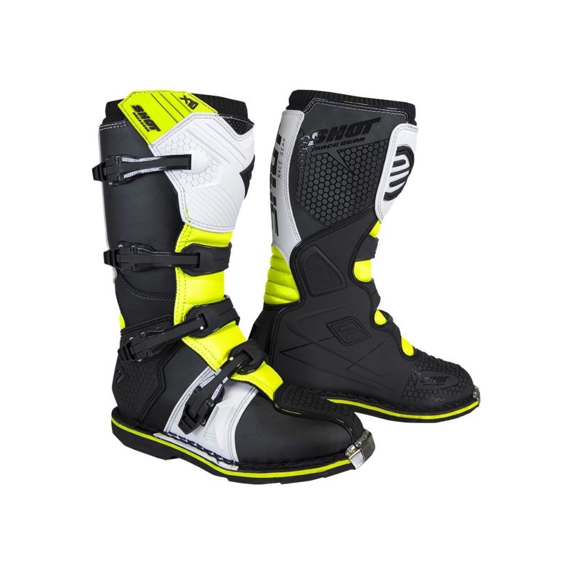 Motorradstiefel Shot X10 2.0 weiß-fluo gelb Ausverkauf