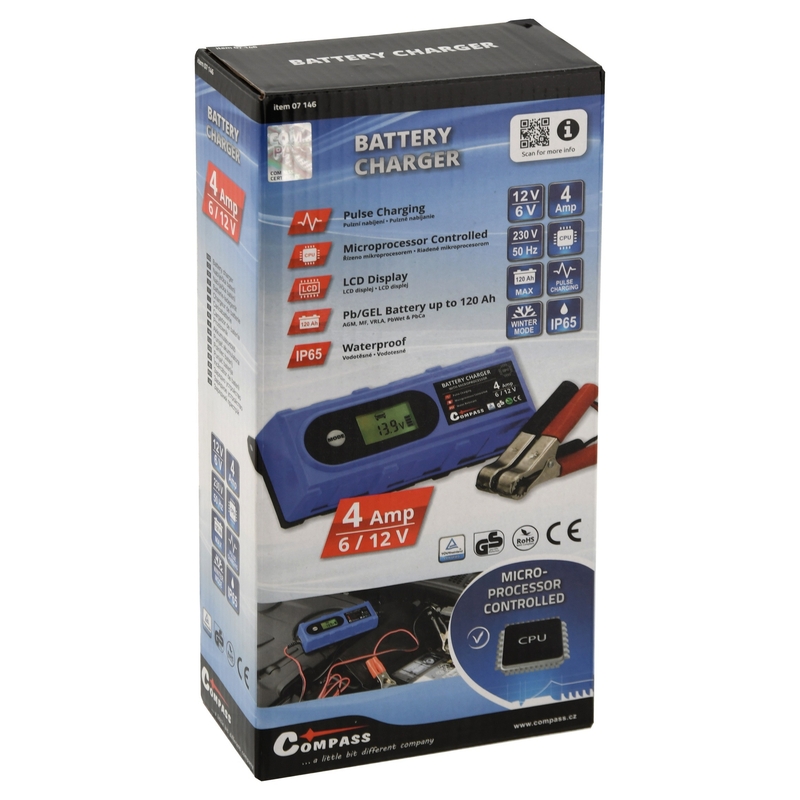 Batterieladegerät mit LCD-Anzeige 6/12V 3,8 Ampere