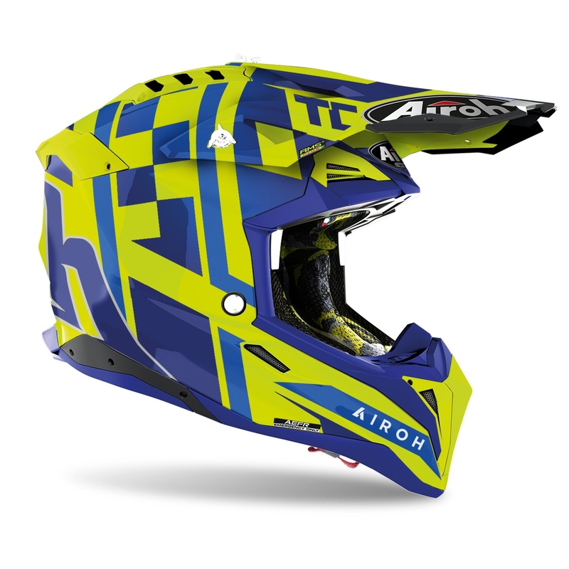 Motocross Helm Airoh Aviator 3.0 TC21 2022 blau-fluo gelb glänzend Ausverkauf