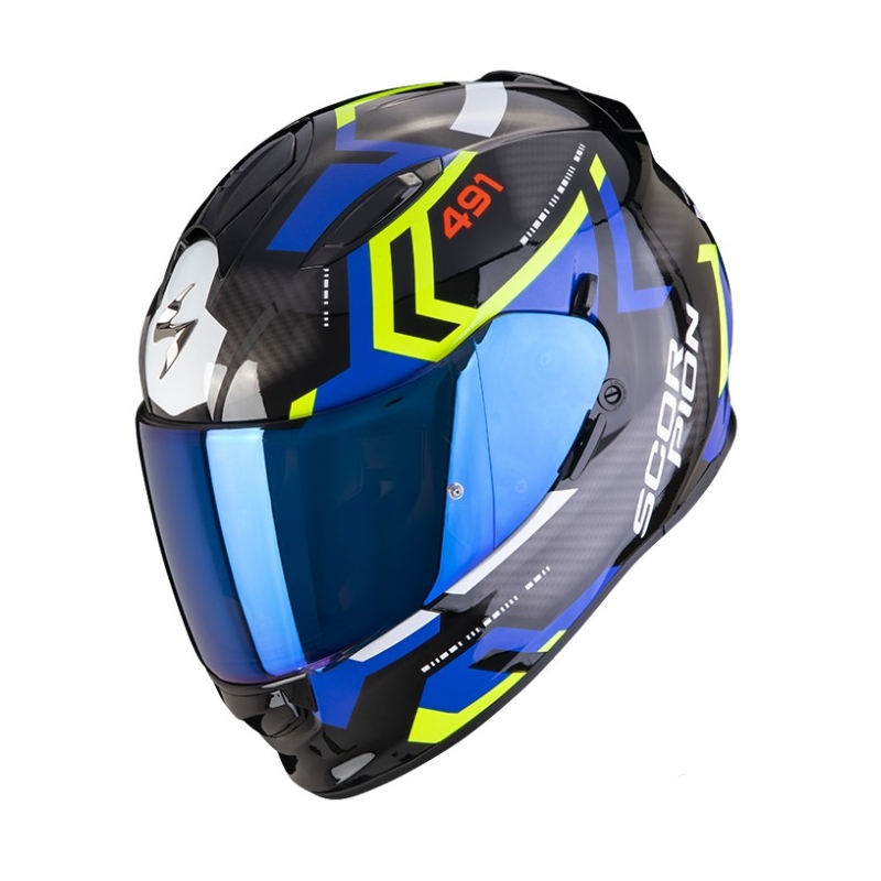 Integral-Motorradhelm SCORPION EXO-491 SPIN schwarz-blau-fluo gelb Ausverkauf