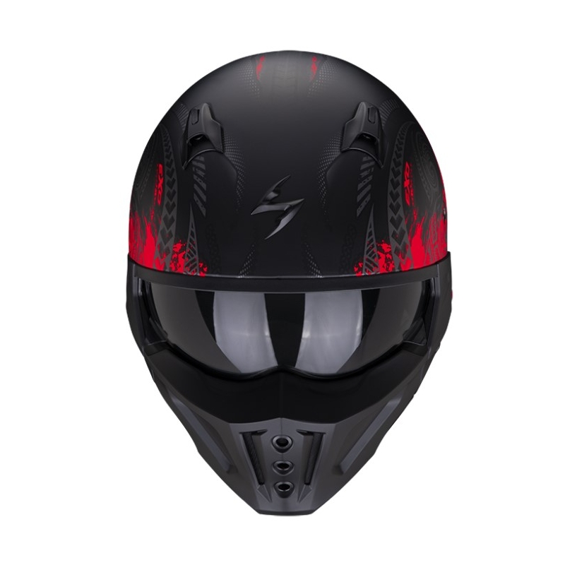 Motorradhelm SCORPION COVERT-X TATTOO matt schwarz-rot