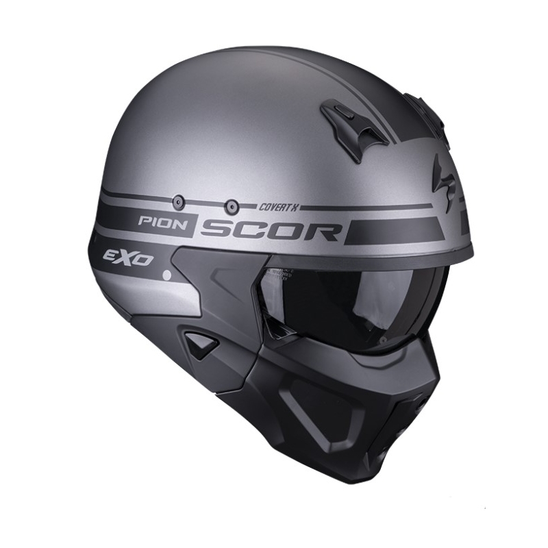 Motorradhelm SCORPION COVERT-X TUSSLE matt silber-schwarz