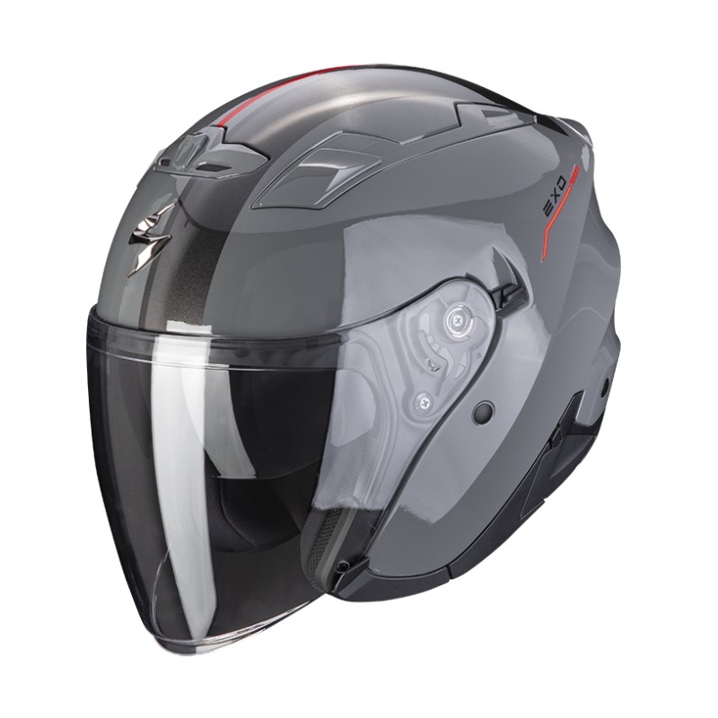 Offener Helm Scorpion EXO-230 SR Zement grau-rot Ausverkauf