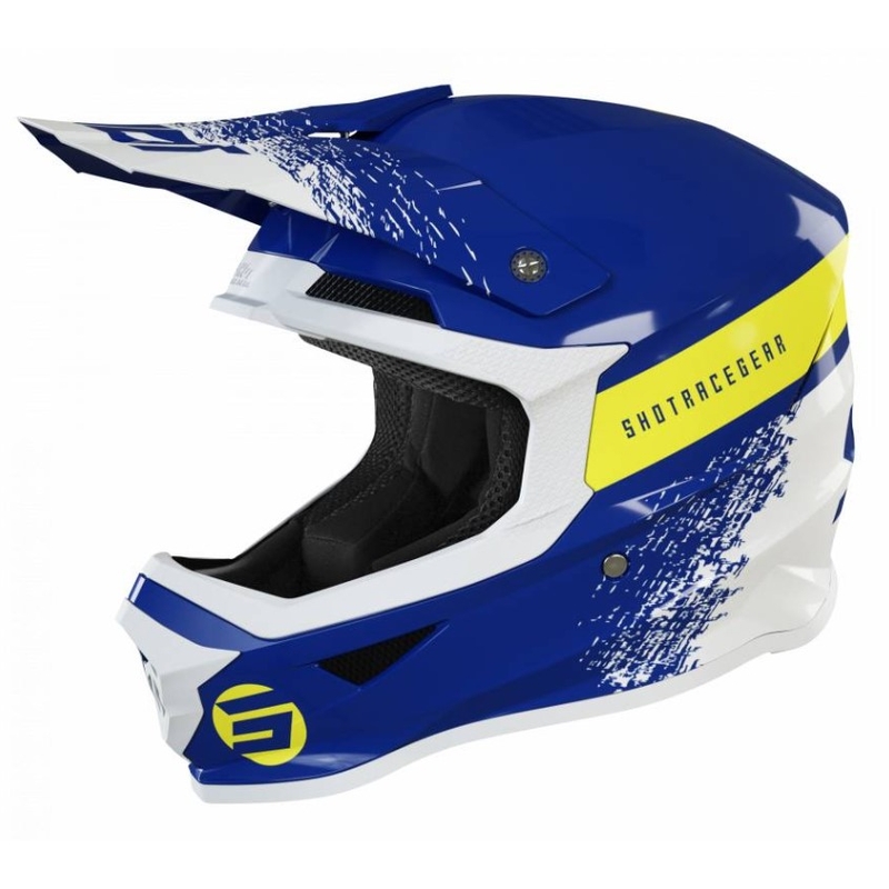 Motocross-Helm Shot Furious Roll blau-weiß-gelb