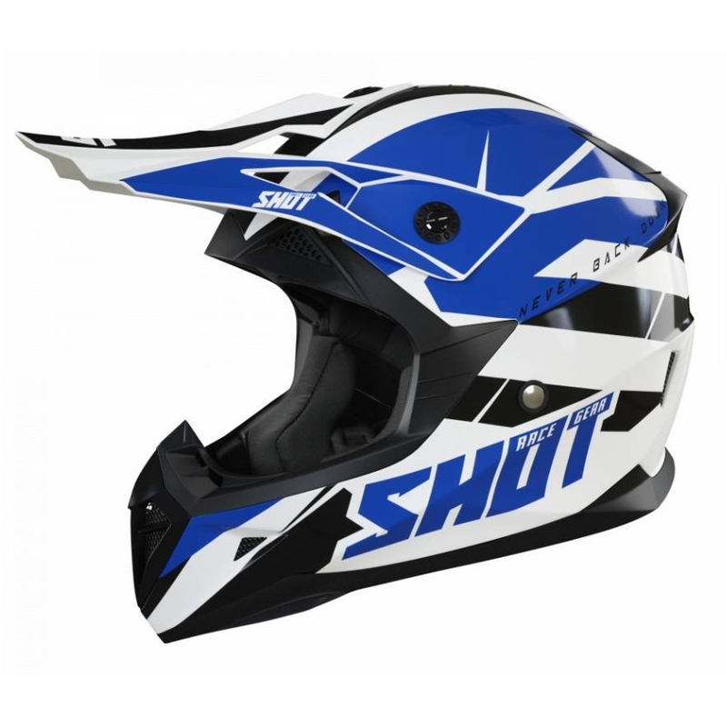 Motocross-Helm Shot Pulse Revenge schwarz-weiß-blau Ausverkauf