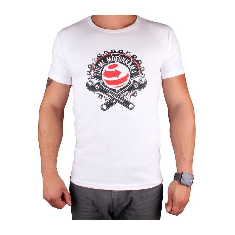 T-shirt s motivem MotoZem Wir leben von Motorrädern weiß