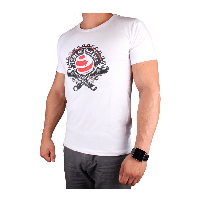 T-shirt s motivem MotoZem Wir leben von Motorrädern weiß
