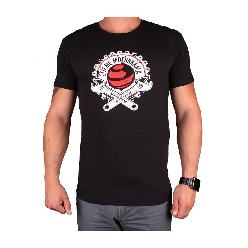 T-shirt s motivem MotoZem Wir leben von Motorrädern schwarz Ausverkauf