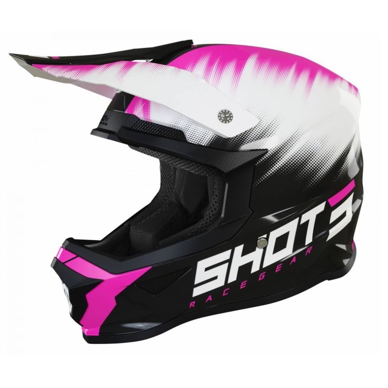 Kinder Motocross Helm Shot Furious Versus schwarz-weiß-rosa Ausverkauf