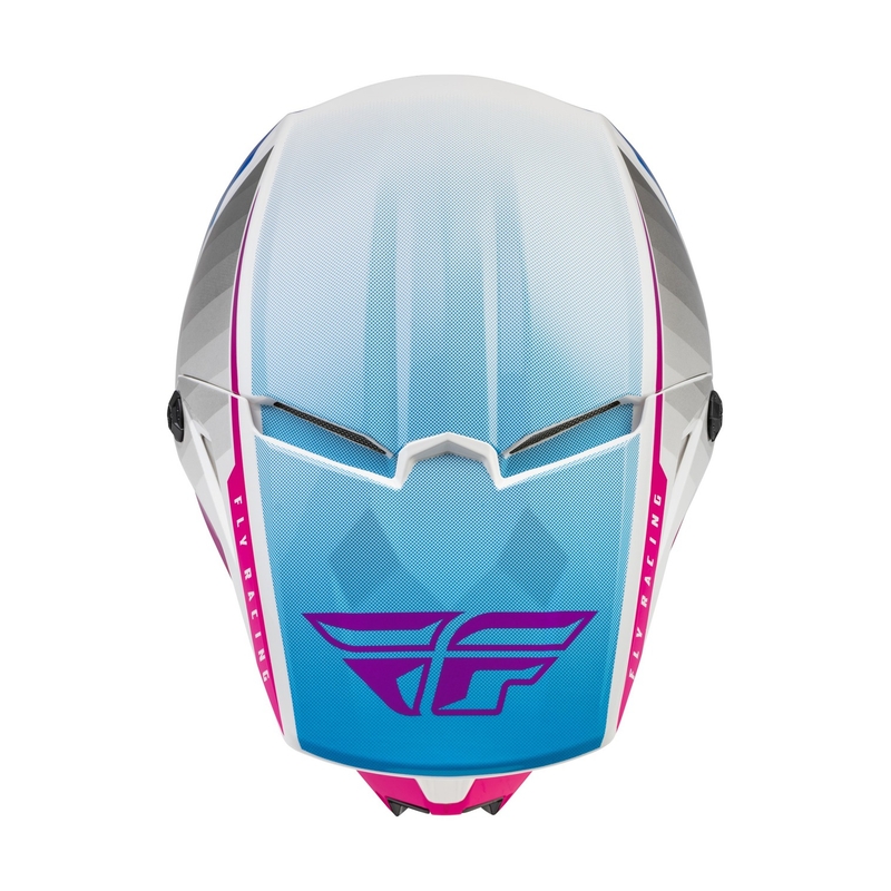 Motocross-Helm FLY Racing Kinetic Drift rosa-weiß-blau