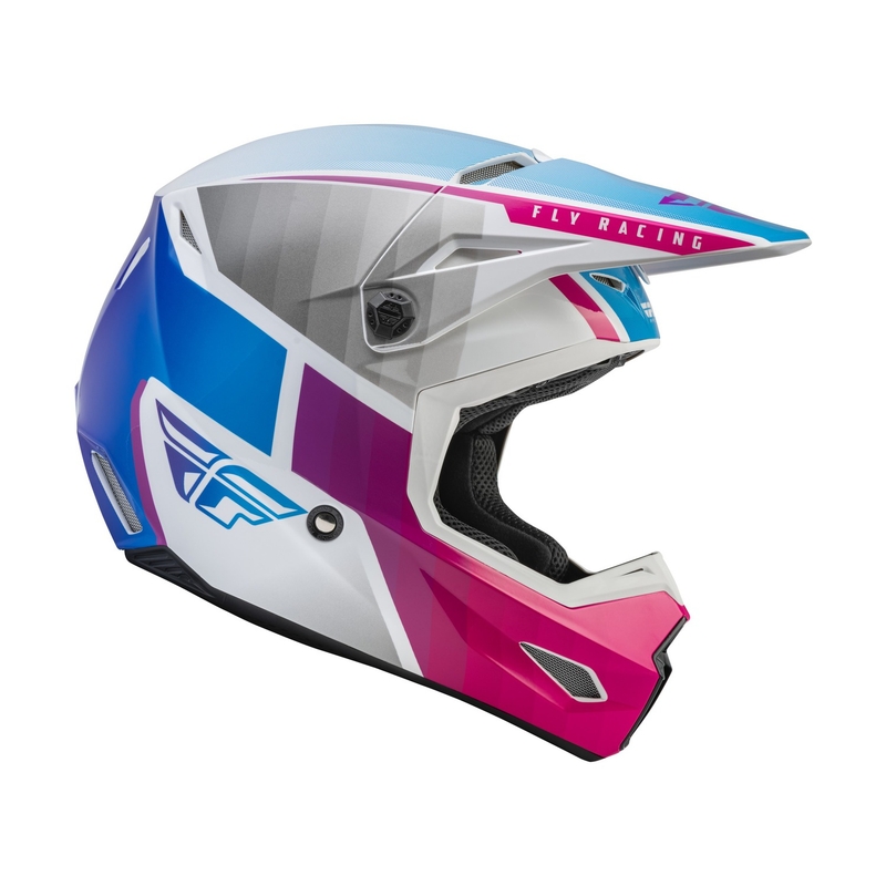 Kinder Motocross Helm FLY Racing Kinetic Drift rosa-weiß-blau