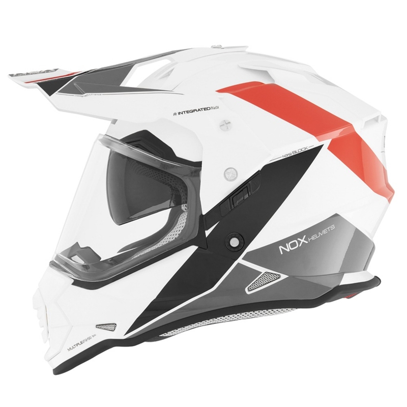 Endurohelm NOX N312 BLOCK 2022 grau-rot-weiß Ausverkauf