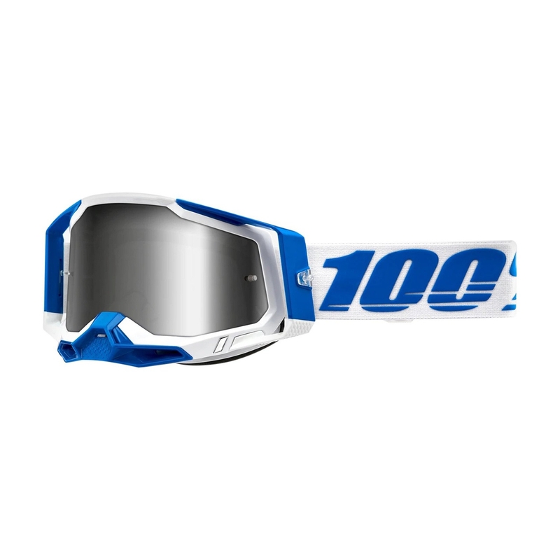 Motocrossbrille 100% RACECRAFT 2 Isola weiß-blau (silbernes Plexiglas)