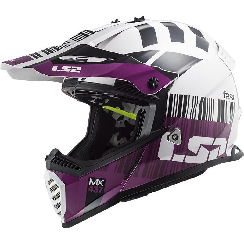 Motocross Helm LS2 MX437 Fast Evo XCODE weiß und lila glänzend