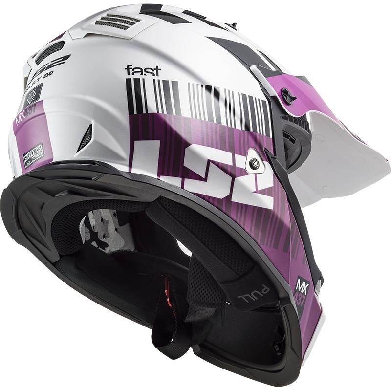 Motocross Helm LS2 MX437 Fast Evo XCODE weiß und lila glänzend