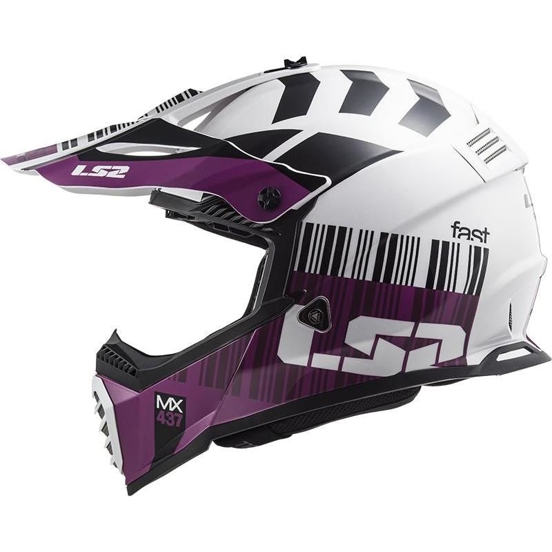 Motocross Helm LS2 MX437 Fast Evo XCODE weiß und lila glänzend