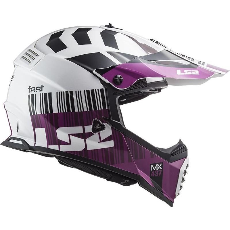 Motocross Helm LS2 MX437 Fast Evo XCODE weiß und lila glänzend