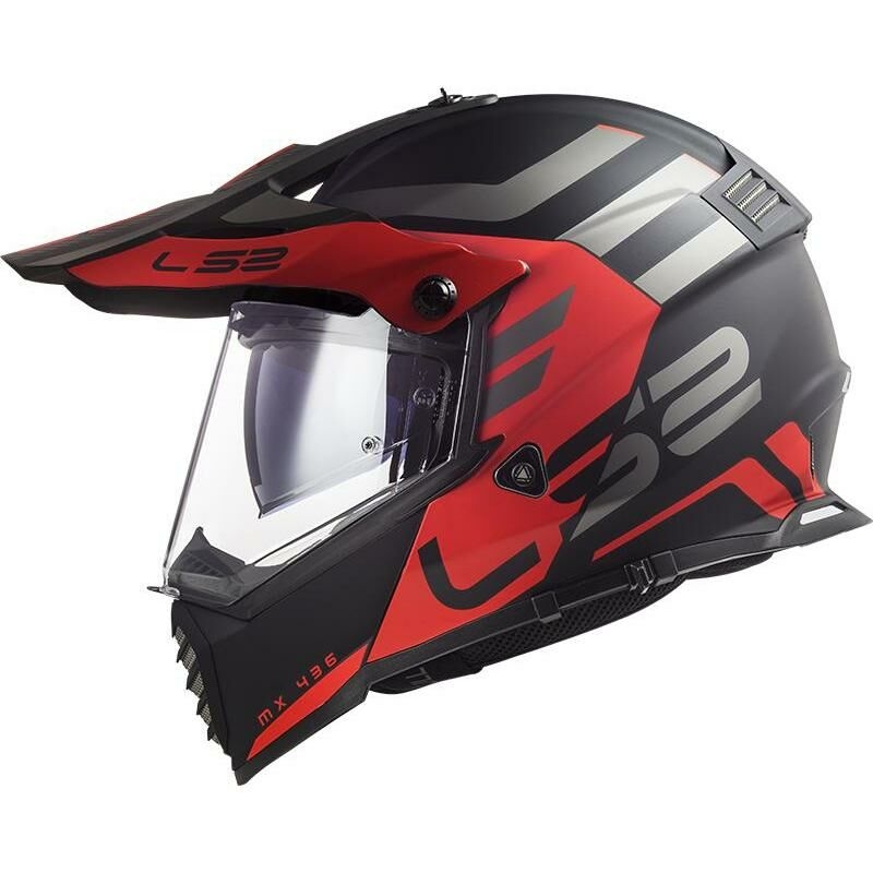 Enduro-Helm LS2 MX436 Pioneer Evo Adventurer schwarz-rot matt