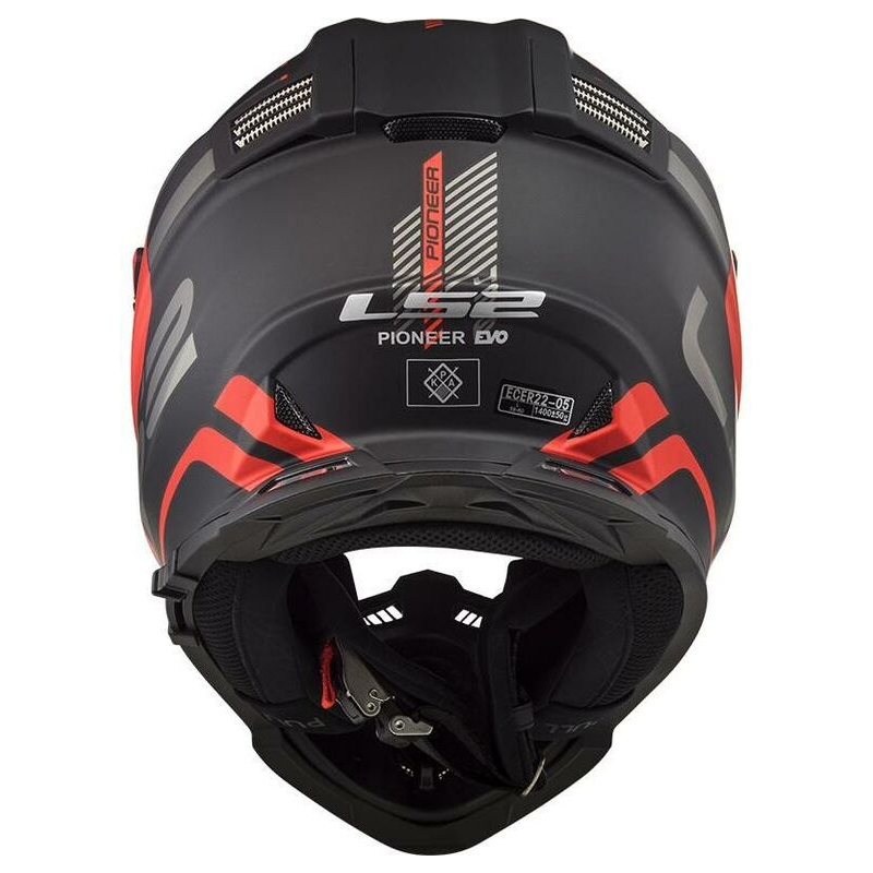 Enduro-Helm LS2 MX436 Pioneer Evo Adventurer schwarz-rot matt
