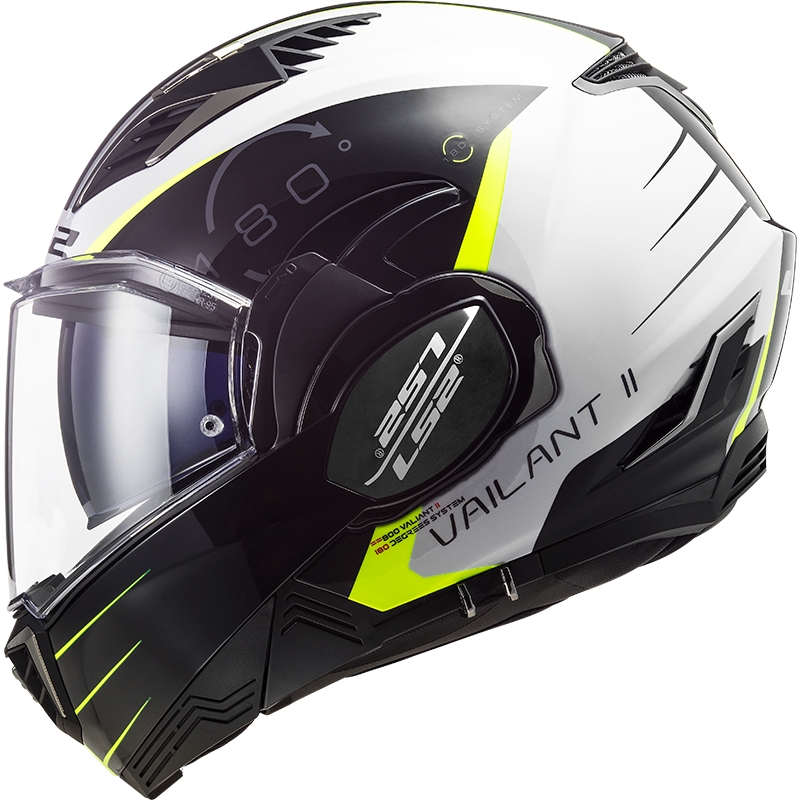LS2 FF900 Valiant II Codex schwarz-fluorgelb-weißer Motorrad-Klapphelm