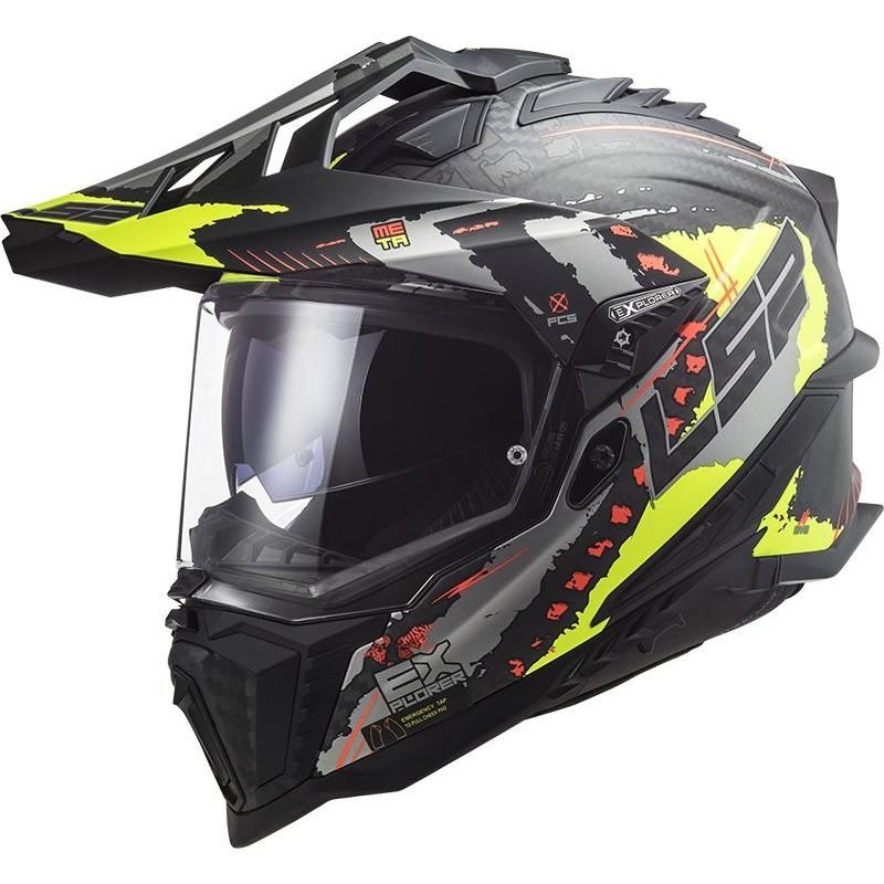 Enduro-Helm LS2 MX701 Explorer C Extend schwarz-grau-fluo gelb