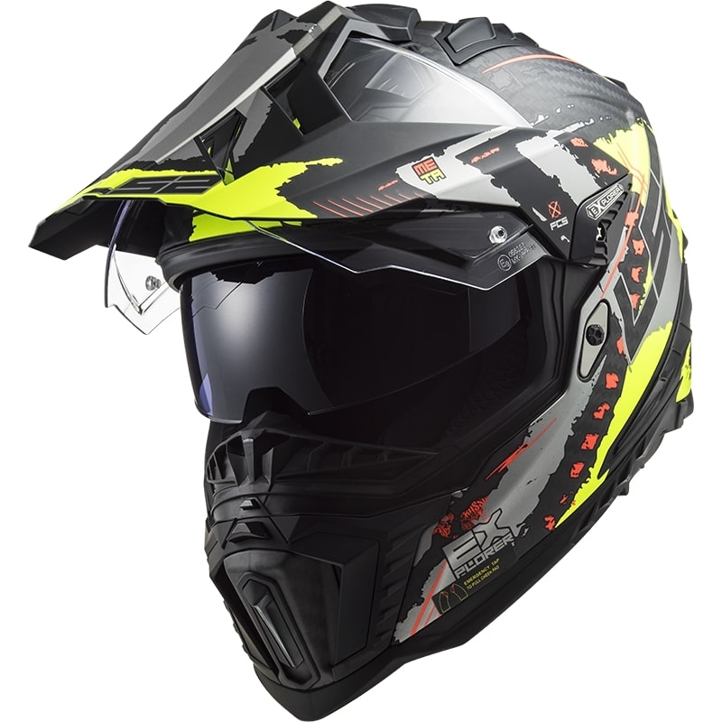 Enduro-Helm LS2 MX701 Explorer C Extend schwarz-grau-fluo gelb