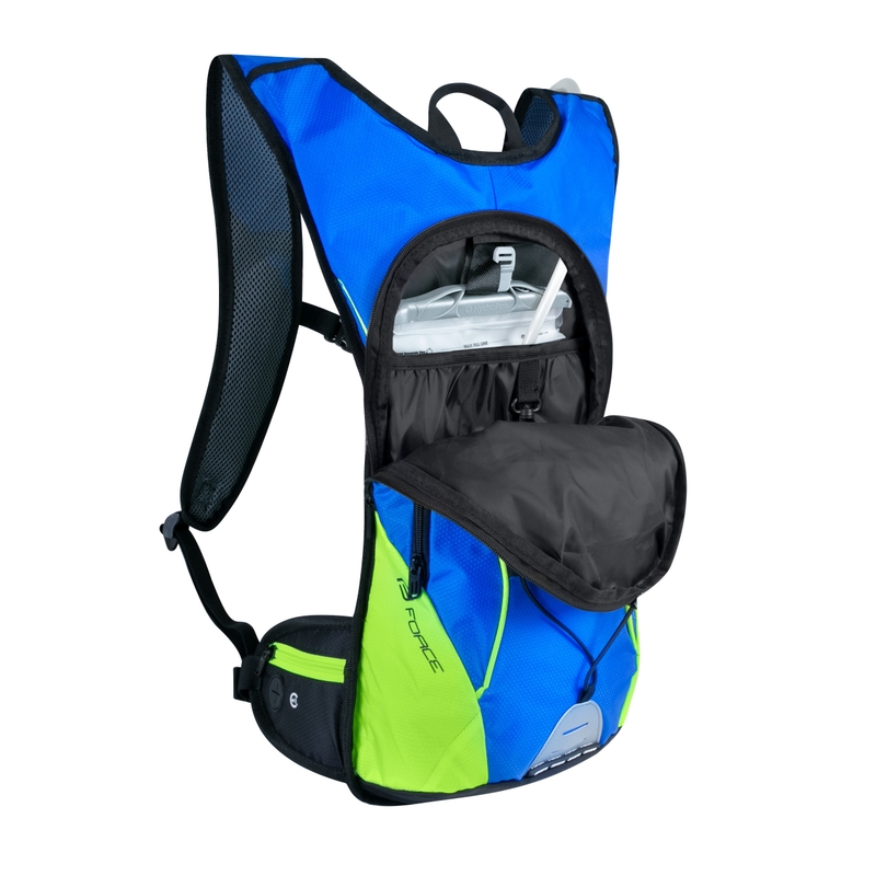Radsport-Rucksack FORCE Berry Ace Plus 12 l blau-fluo grün mit Hydrovac Ausverkauf