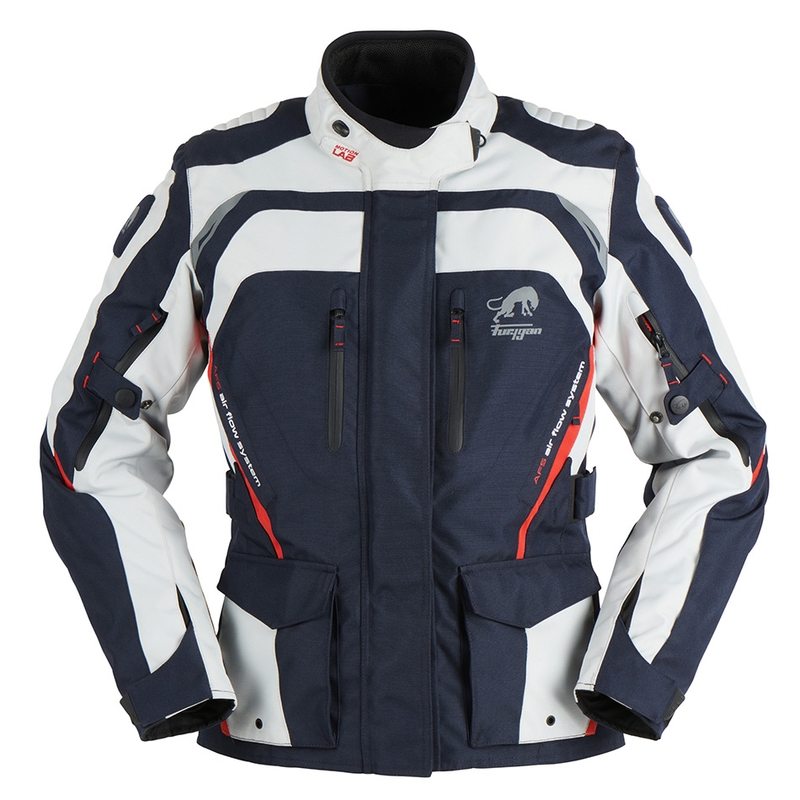 Frauen Furygan Apalaches Rot, Weiß und Blau Motorrad Jacke