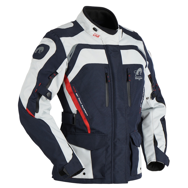 Frauen Furygan Apalaches Rot, Weiß und Blau Motorrad Jacke