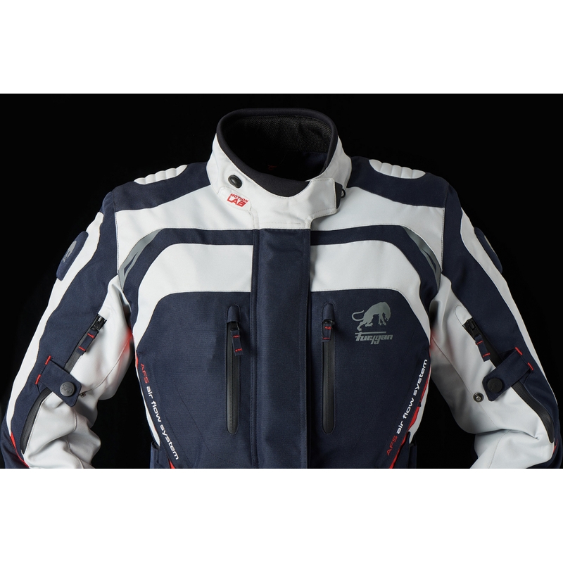 Frauen Furygan Apalaches Rot, Weiß und Blau Motorrad Jacke