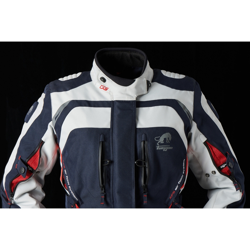 Frauen Furygan Apalaches Rot, Weiß und Blau Motorrad Jacke
