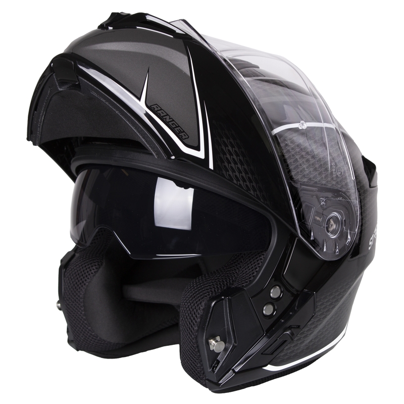 Street Racer Ranger schwarz-weißer Motorradhelm zum Aufklappen