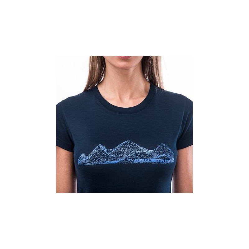 Women's Sensor Merino Active PT Mountains T-Shirt dunkelblau Ausverkauf