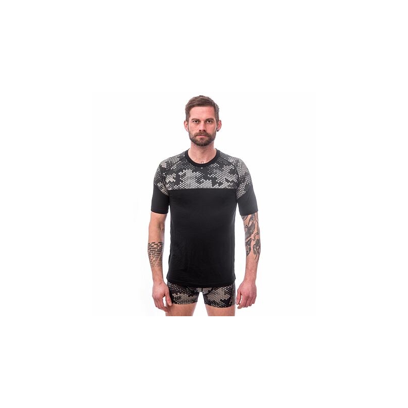 Herren Thermohemd Sensor Merino Impress schwarz-grau Ausverkauf