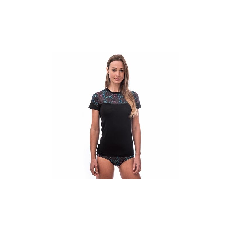 Damen Thermoshirt Sensor Merino Impress schwarz-blau-rosa Ausverkauf
