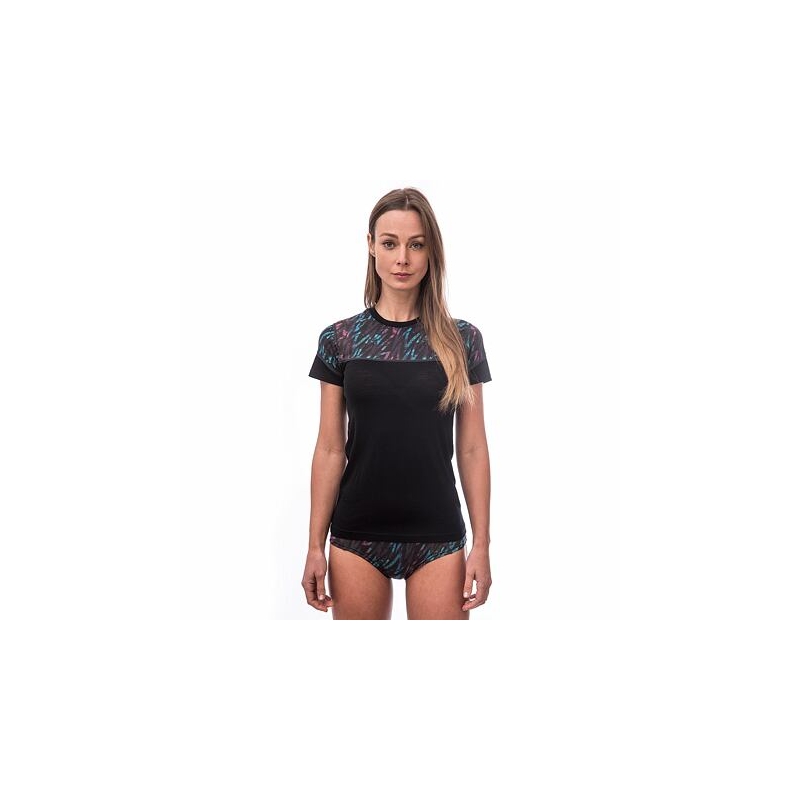 Damen Thermoshirt Sensor Merino Impress schwarz-blau-rosa Ausverkauf
