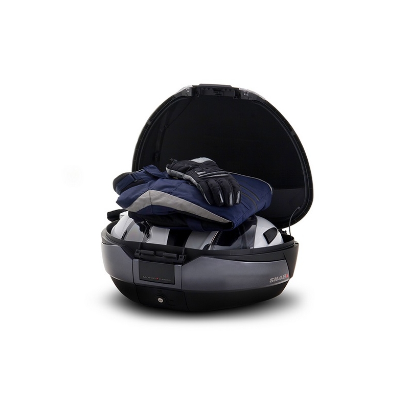 Top case SHAD SH48 grau with backrest, carbon cover and PREMIUM SMART lock