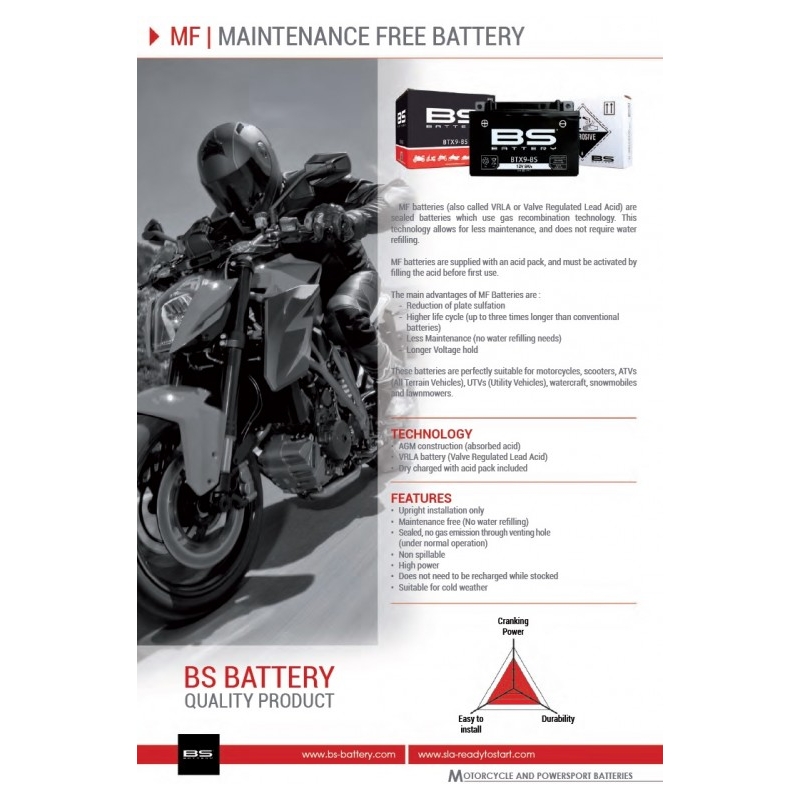 Wartungsfreie Motorradbatterie BS-BATTERY