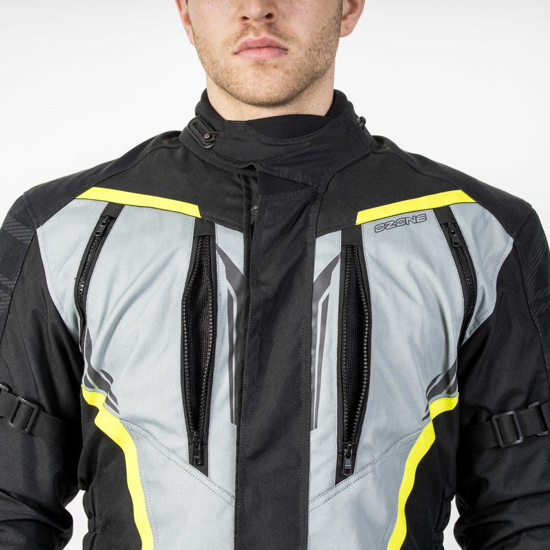 Motorradjacke Ozone Tour III schwarz-grau-fluo gelb