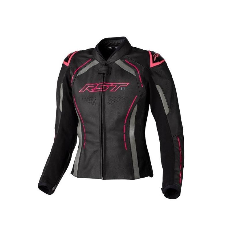 Damen Motorrad Lederjacke RST S1 CE schwarz-grau-rosa Ausverkauf