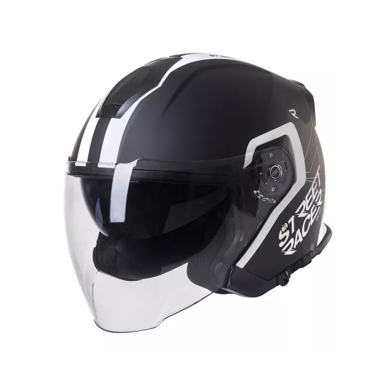Offener Motorradhelm Street Racer SR 01 schwarz und weiß