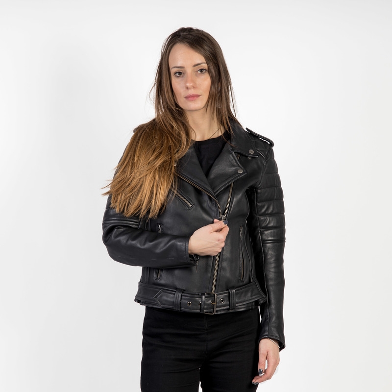 Ozone Ramones Modern Damen Motorrad Jacke Schwarz Ausverkauf