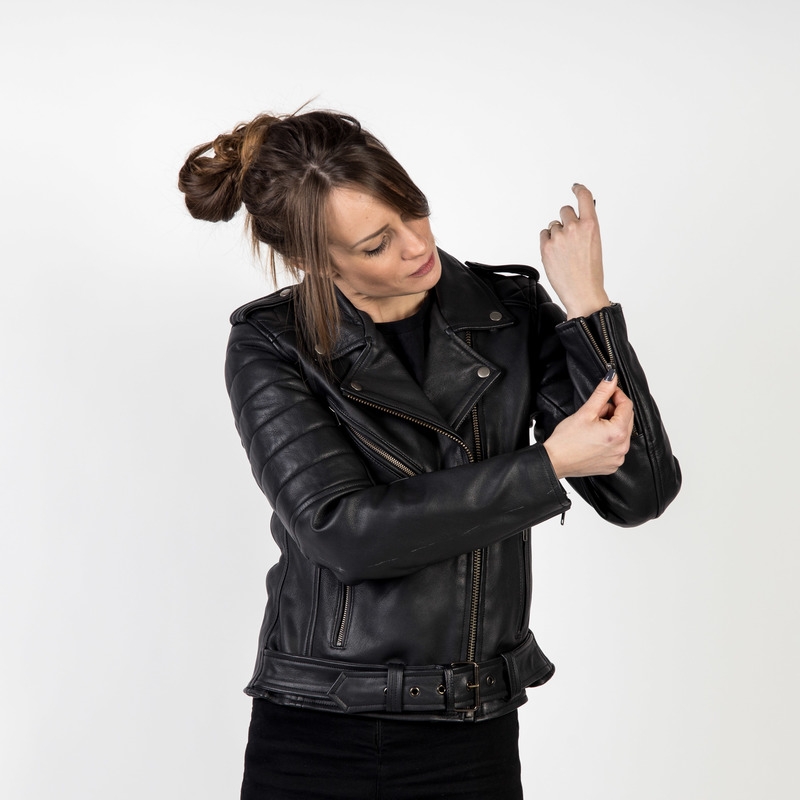 Ozone Ramones Modern Damen Motorrad Jacke Schwarz Ausverkauf