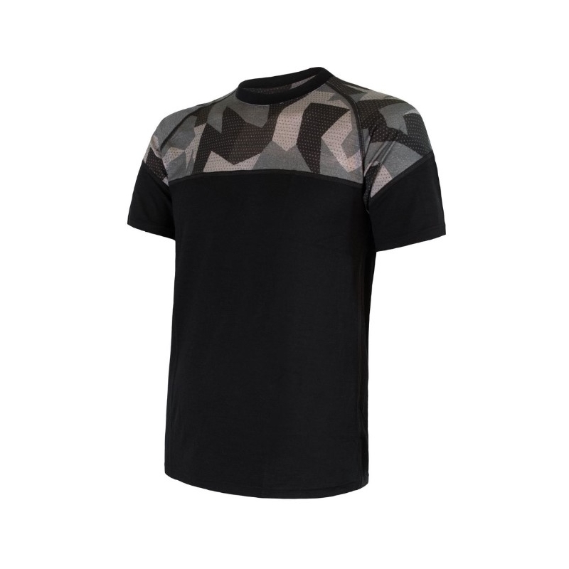 Herren Thermoshirt Sensor Merino Impress schwarz-maskiert - kurzarm Ausverkauf