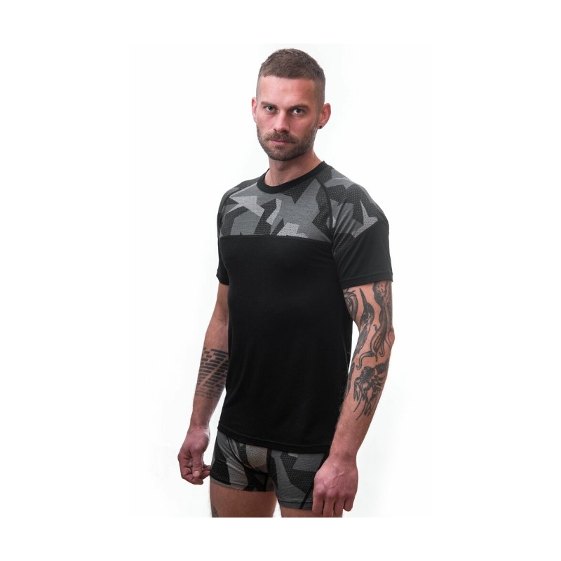 Herren Thermoshirt Sensor Merino Impress schwarz-maskiert - kurzarm Ausverkauf