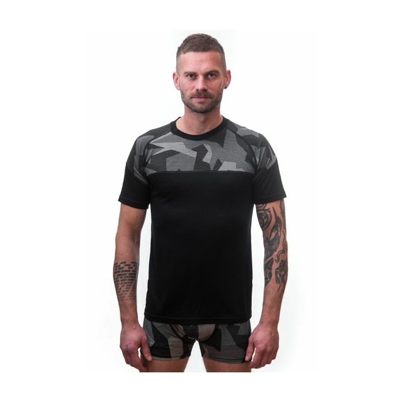 Herren Thermoshirt Sensor Merino Impress schwarz-maskiert - kurzarm Ausverkauf