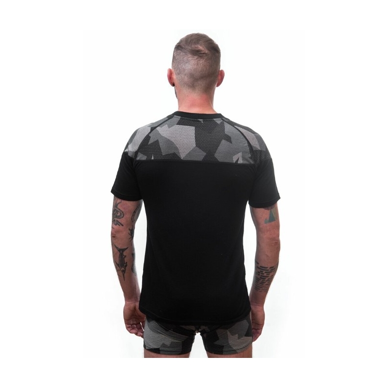 Herren Thermoshirt Sensor Merino Impress schwarz-maskiert - kurzarm Ausverkauf