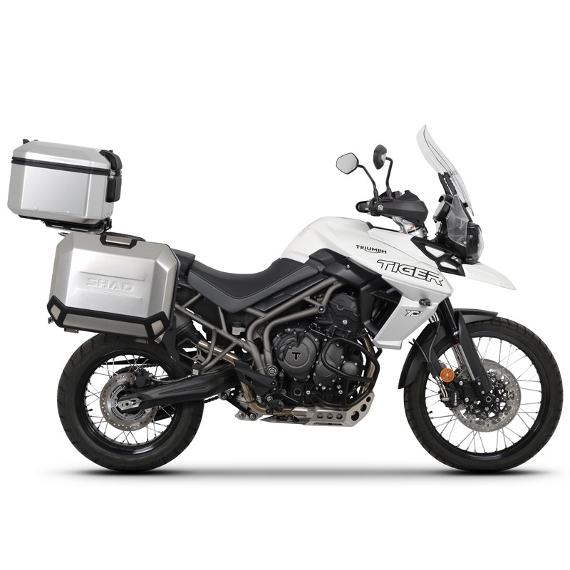 Complete set of aluminum cases SHAD TERRA, 37L topcase + 36L / 47L side cases, including mounting kit and plate SHAD TRIUMPH Tiger 800
